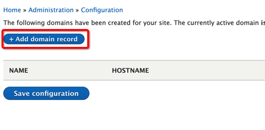 image of adding a domain record in Drupal backend